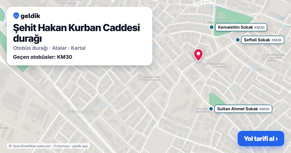 Şehit Hakan Kurban Caddesi otobüs durağı haritada: konumu ve yakındaki duraklar