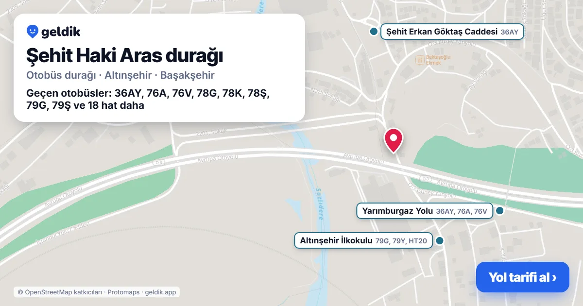 Şehit Haki Aras otobüs durağı haritada: konumu ve yakındaki duraklar
