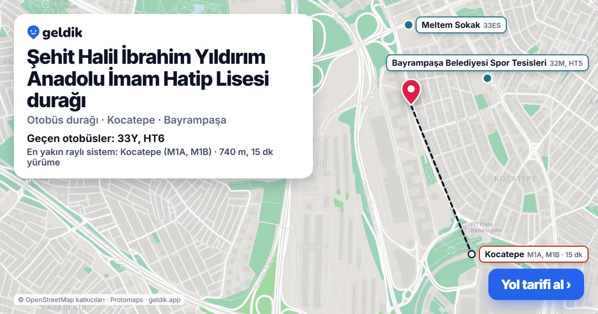 Şehit Halil İbrahim Yıldırım Anadolu İmam Hatip Lisesi otobüs durağı haritada: konumu ve yakındaki duraklar
