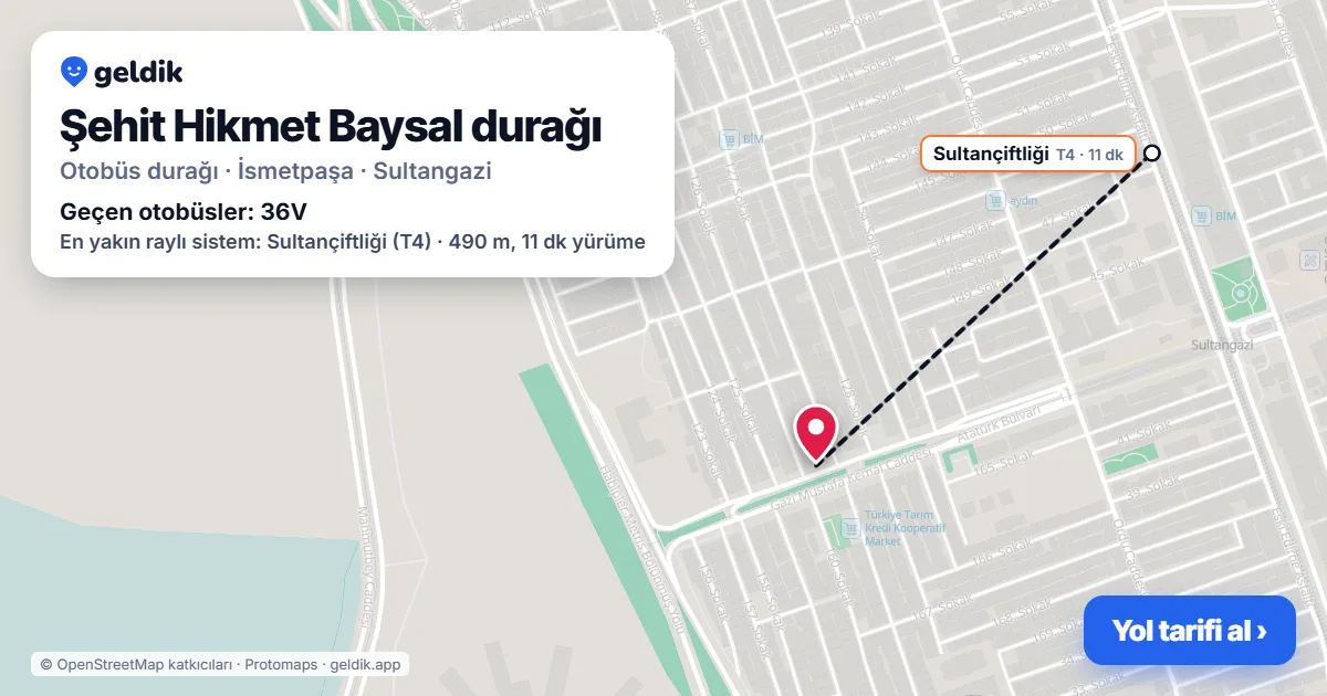 Şehit Hikmet Baysal otobüs durağı haritada: konumu ve yakındaki duraklar