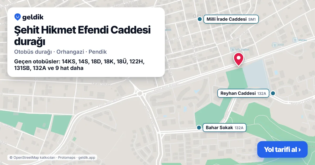 Şehit Hikmet Efendi Caddesi otobüs durağı haritada: konumu ve yakındaki duraklar