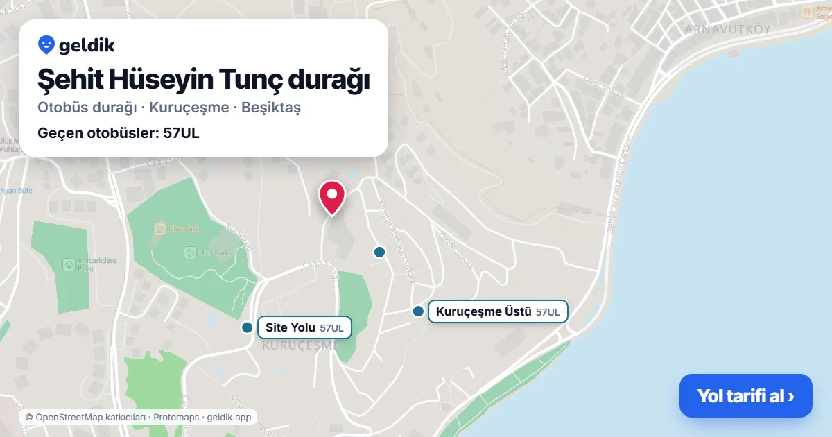 Şehit Hüseyin Tunç otobüs durağı haritada: konumu ve yakındaki duraklar