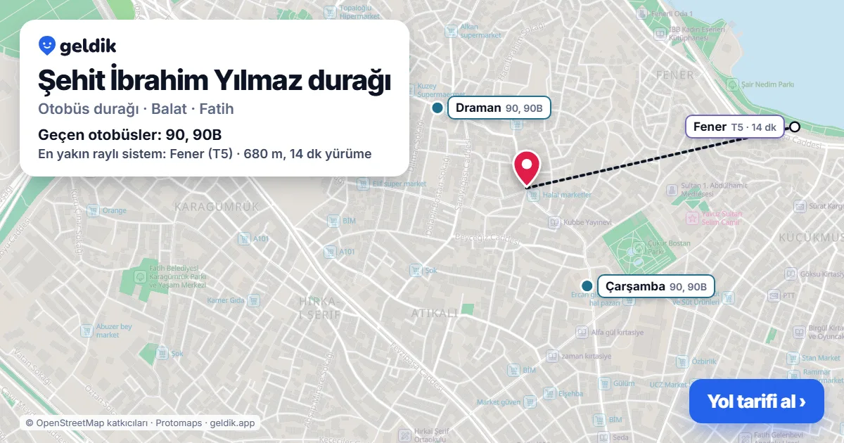 Şehit İbrahim Yılmaz otobüs durağı haritada: konumu ve yakındaki duraklar