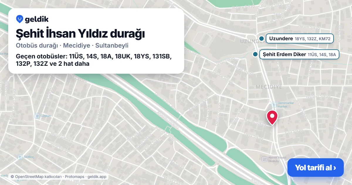 Şehit İhsan Yıldız otobüs durağı haritada: konumu ve yakındaki duraklar