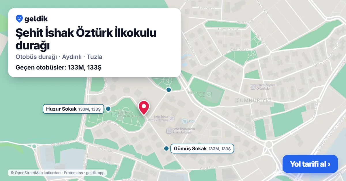 Şehit İshak Öztürk İlkokulu otobüs durağı haritada: konumu ve yakındaki duraklar