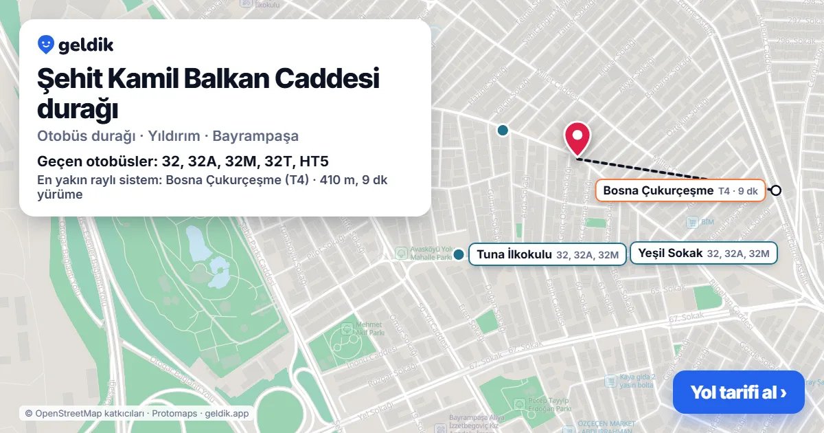 Şehit Kamil Balkan Caddesi otobüs durağı haritada: konumu ve yakındaki duraklar