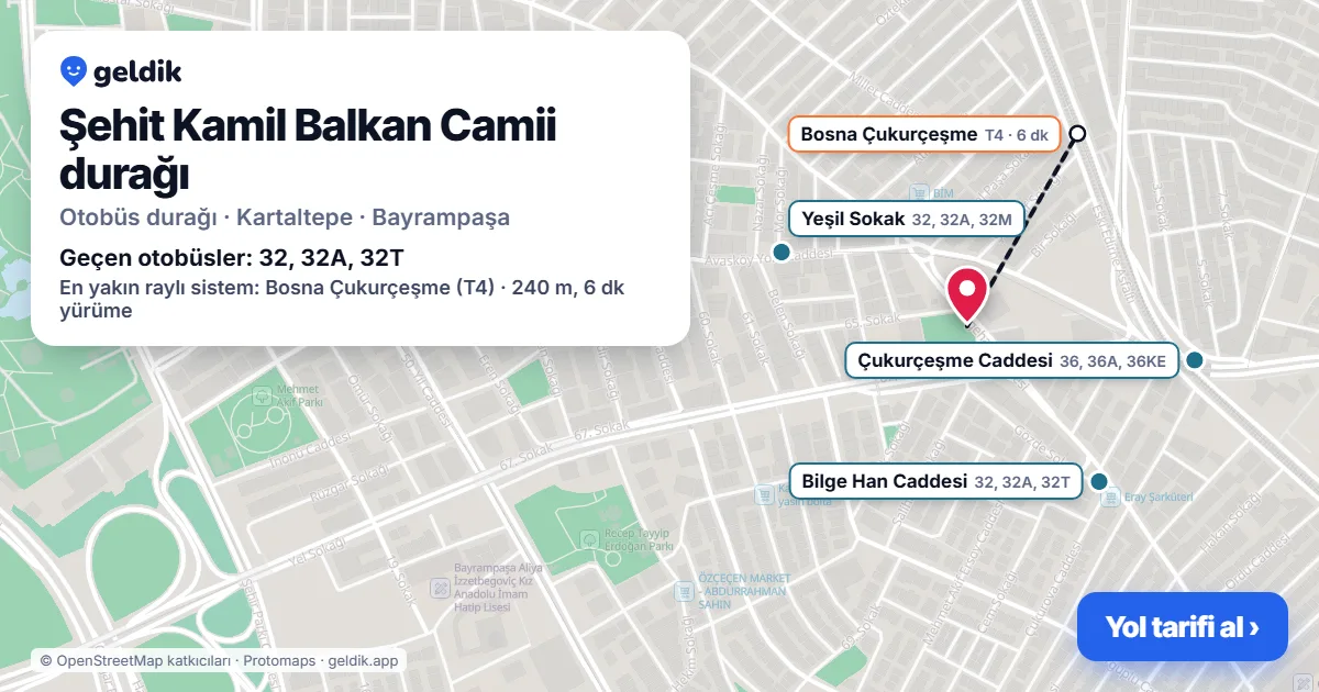 Şehit Kamil Balkan Camii otobüs durağı haritada: konumu ve yakındaki duraklar