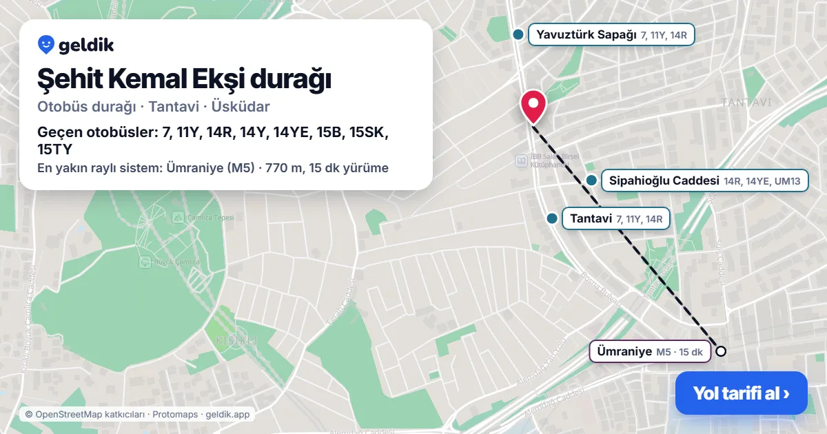 Şehit Kemal Ekşi otobüs durağı haritada: konumu ve yakındaki duraklar