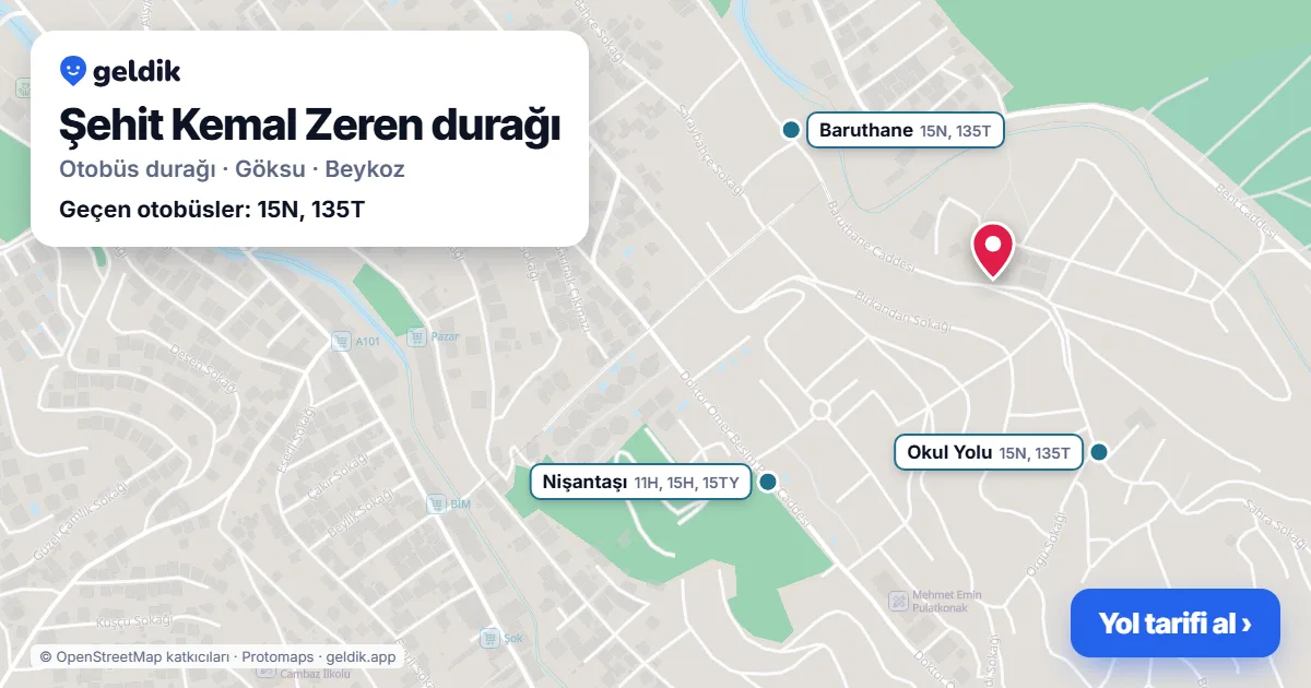Şehit Kemal Zeren otobüs durağı haritada: konumu ve yakındaki duraklar