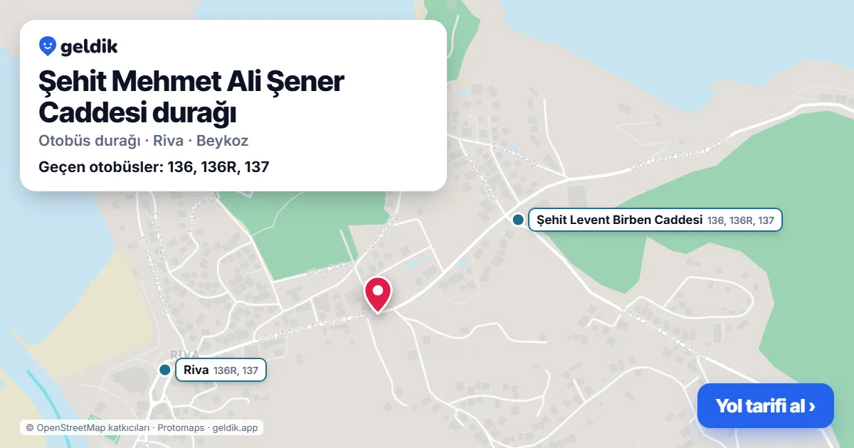 Şehit Mehmet Ali Şener Caddesi otobüs durağı haritada: konumu ve yakındaki duraklar