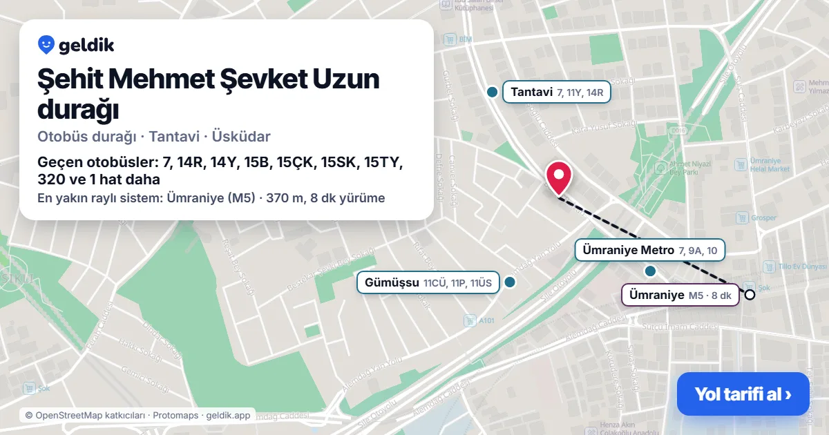 Şehit Mehmet Şevket Uzun otobüs durağı haritada: konumu ve yakındaki duraklar
