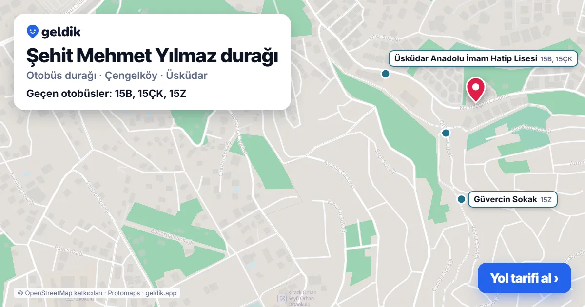 Şehit Mehmet Yılmaz otobüs durağı haritada: konumu ve yakındaki duraklar