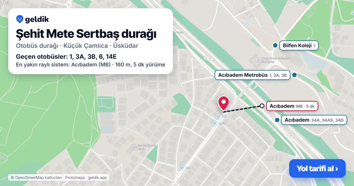 Şehit Mete Sertbaş otobüs durağı haritada: konumu ve yakındaki duraklar