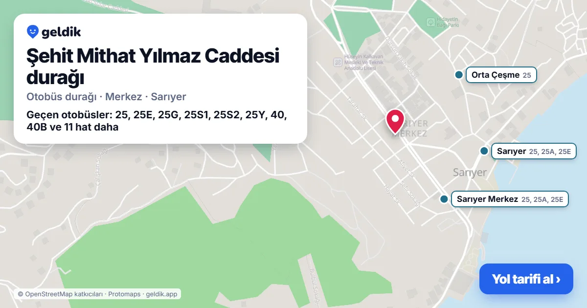 Şehit Mithat Yılmaz Caddesi otobüs durağı haritada: konumu ve yakındaki duraklar