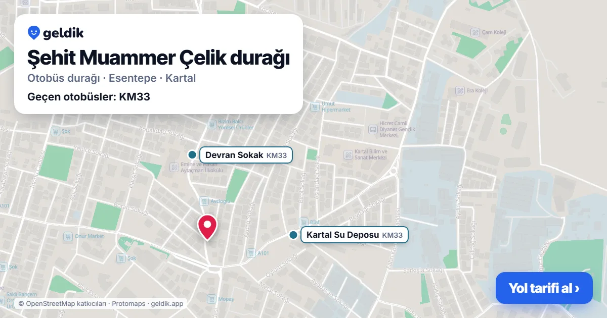Şehit Muammer Çelik otobüs durağı haritada: konumu ve yakındaki duraklar