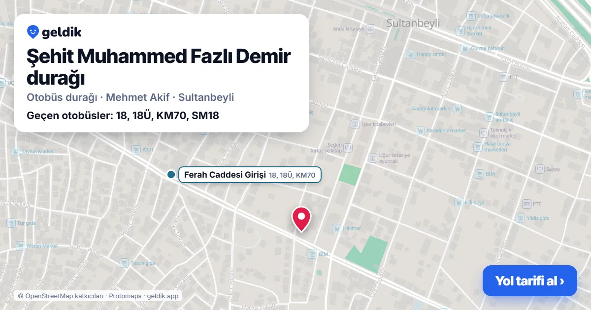 Şehit Muhammed Fazlı Demir otobüs durağı haritada: konumu ve yakındaki duraklar