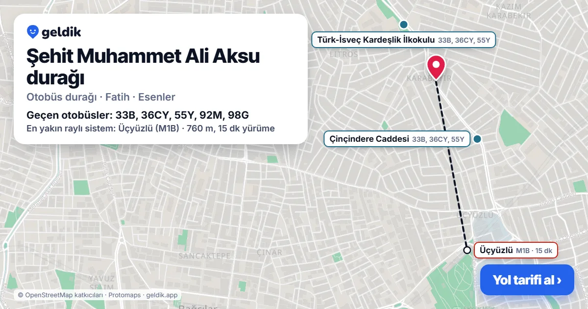 Şehit Muhammet Ali Aksu otobüs durağı haritada: konumu ve yakındaki duraklar
