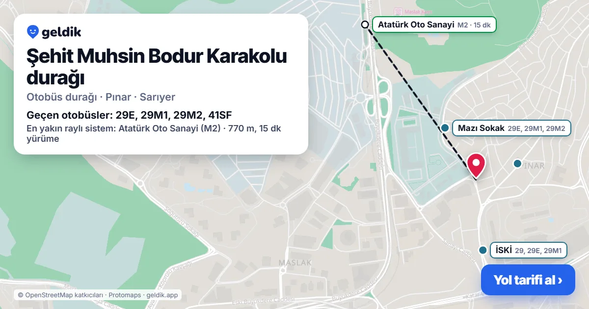 Şehit Muhsin Bodur Karakolu otobüs durağı haritada: konumu ve yakındaki duraklar