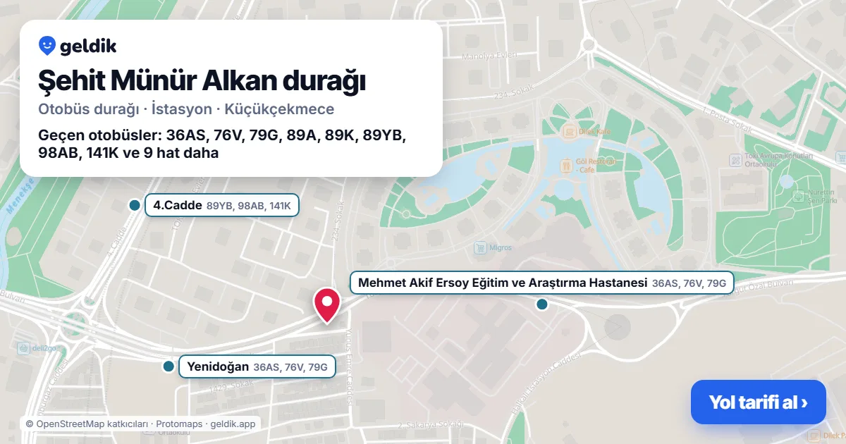 Şehit Münür Alkan otobüs durağı haritada: konumu ve yakındaki duraklar
