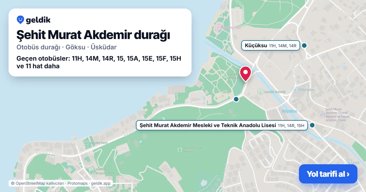 Şehit Murat Akdemir otobüs durağı haritada: konumu ve yakındaki duraklar