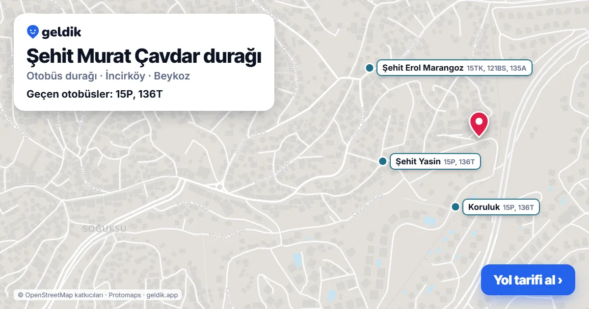 Şehit Murat Çavdar otobüs durağı haritada: konumu ve yakındaki duraklar