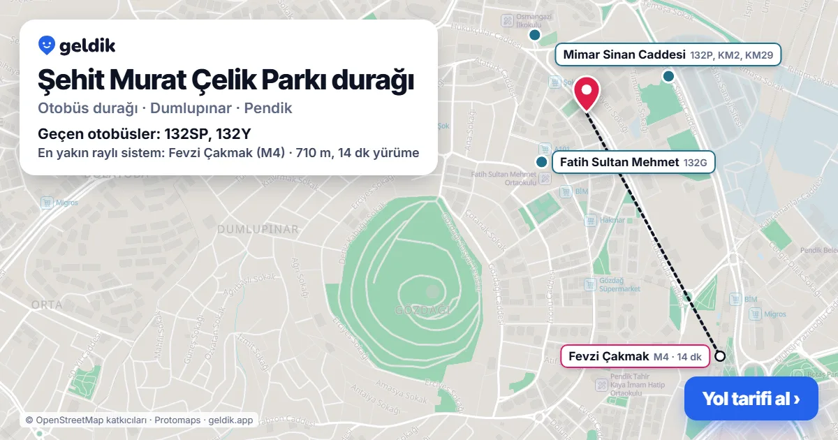 Şehit Murat Çelik Parkı otobüs durağı haritada: konumu ve yakındaki duraklar