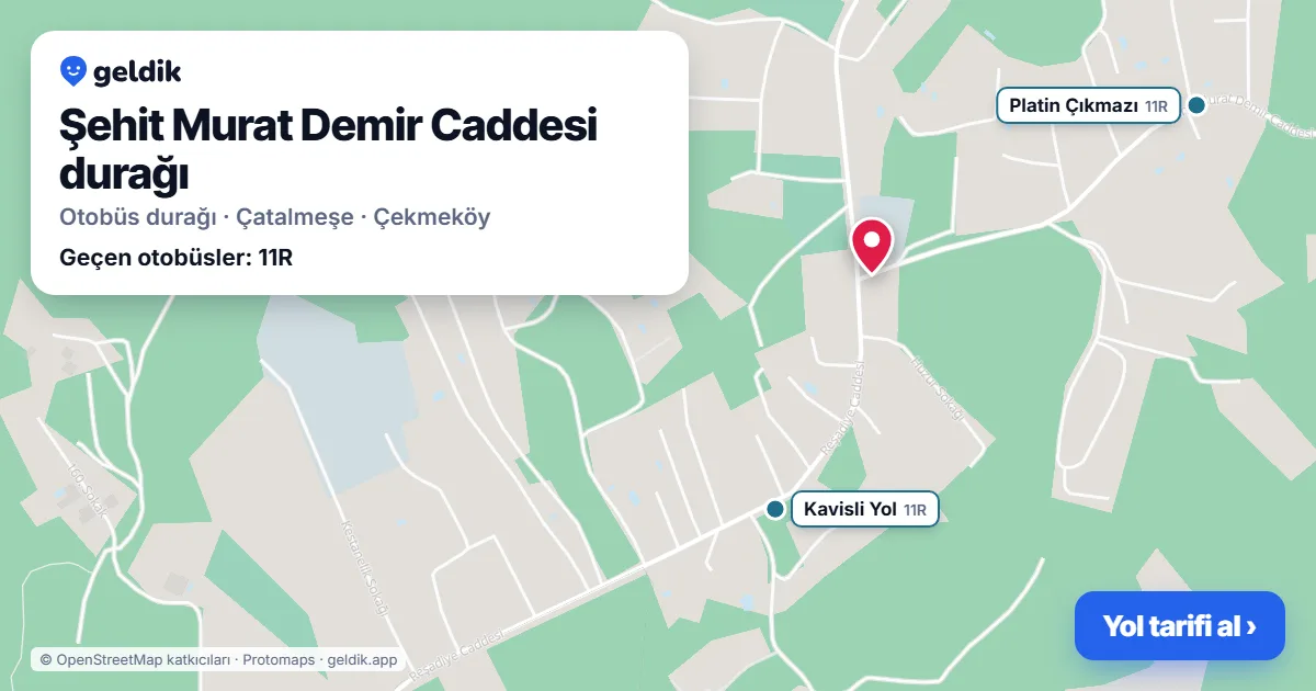 Şehit Murat Demir Caddesi otobüs durağı haritada: konumu ve yakındaki duraklar