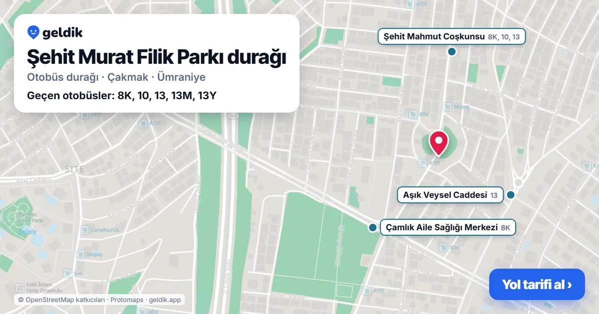 Şehit Murat Filik Parkı otobüs durağı haritada: konumu ve yakındaki duraklar