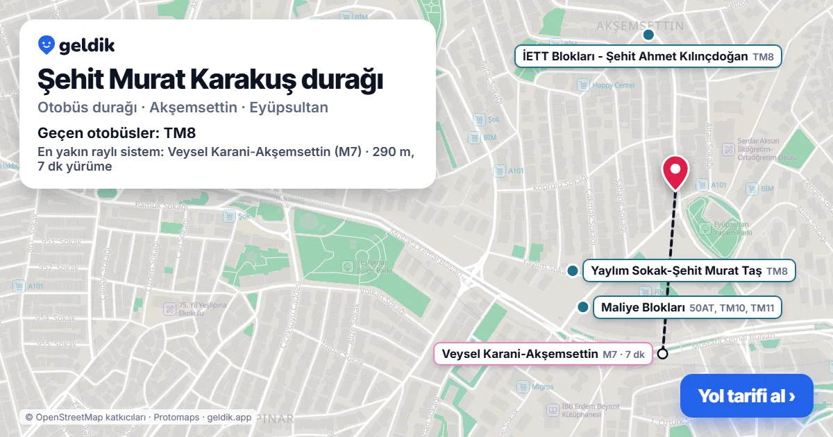 Şehit Murat Karakuş otobüs durağı haritada: konumu ve yakındaki duraklar