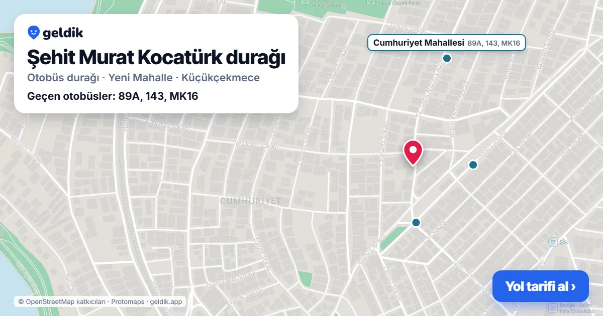 Şehit Murat Kocatürk otobüs durağı haritada: konumu ve yakındaki duraklar