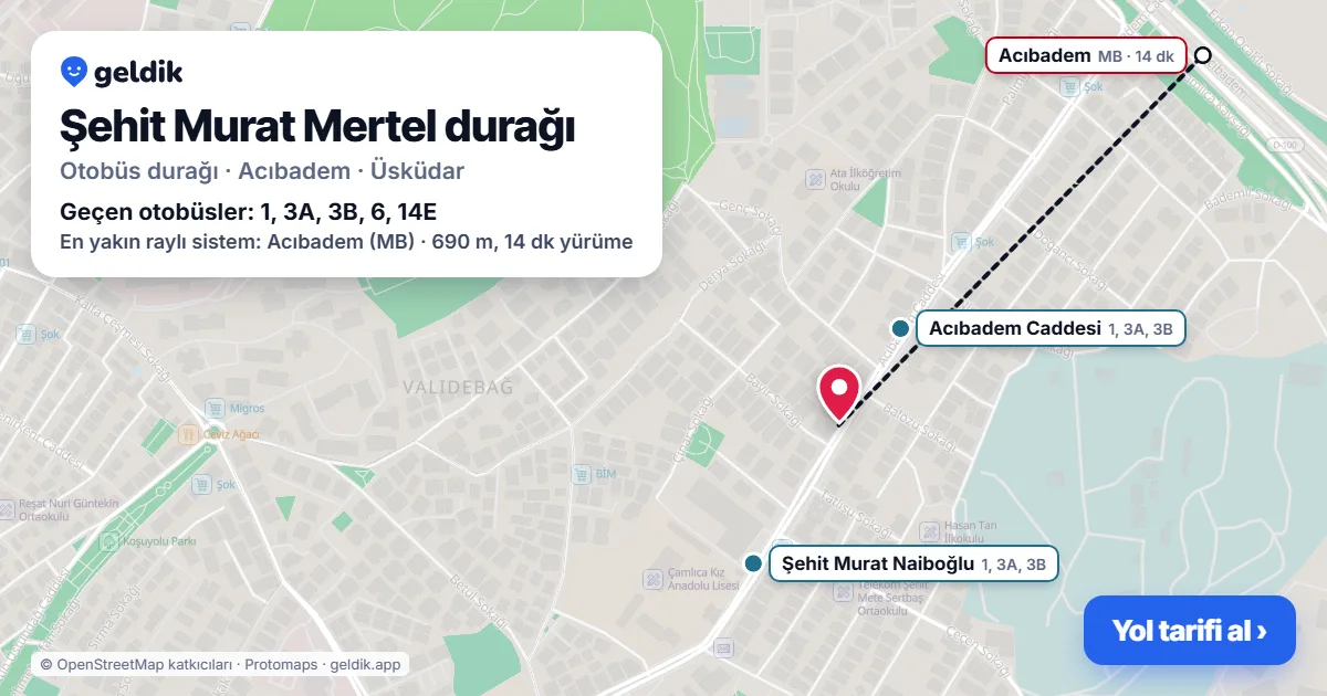 Şehit Murat Mertel otobüs durağı haritada: konumu ve yakındaki duraklar