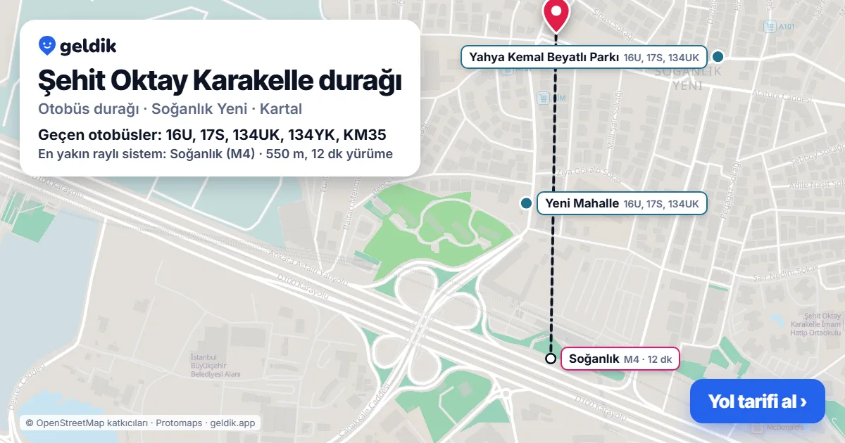 Şehit Oktay Karakelle otobüs durağı haritada: konumu ve yakındaki duraklar