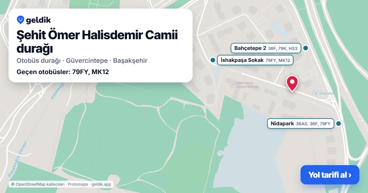Şehit Ömer Halisdemir Camii otobüs durağı haritada: konumu ve yakındaki duraklar