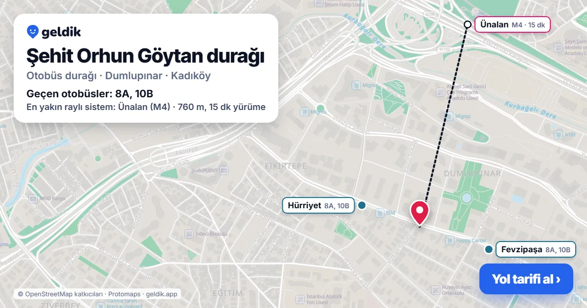 Şehit Orhun Göytan otobüs durağı haritada: konumu ve yakındaki duraklar