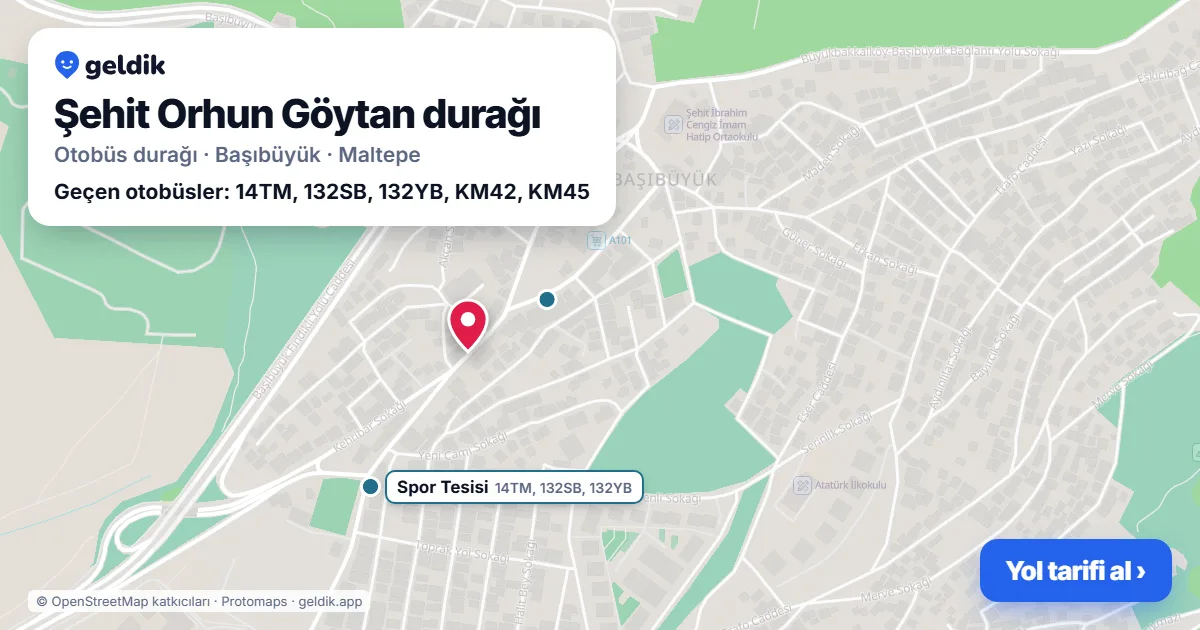 Şehit Orhun Göytan otobüs durağı haritada: konumu ve yakındaki duraklar