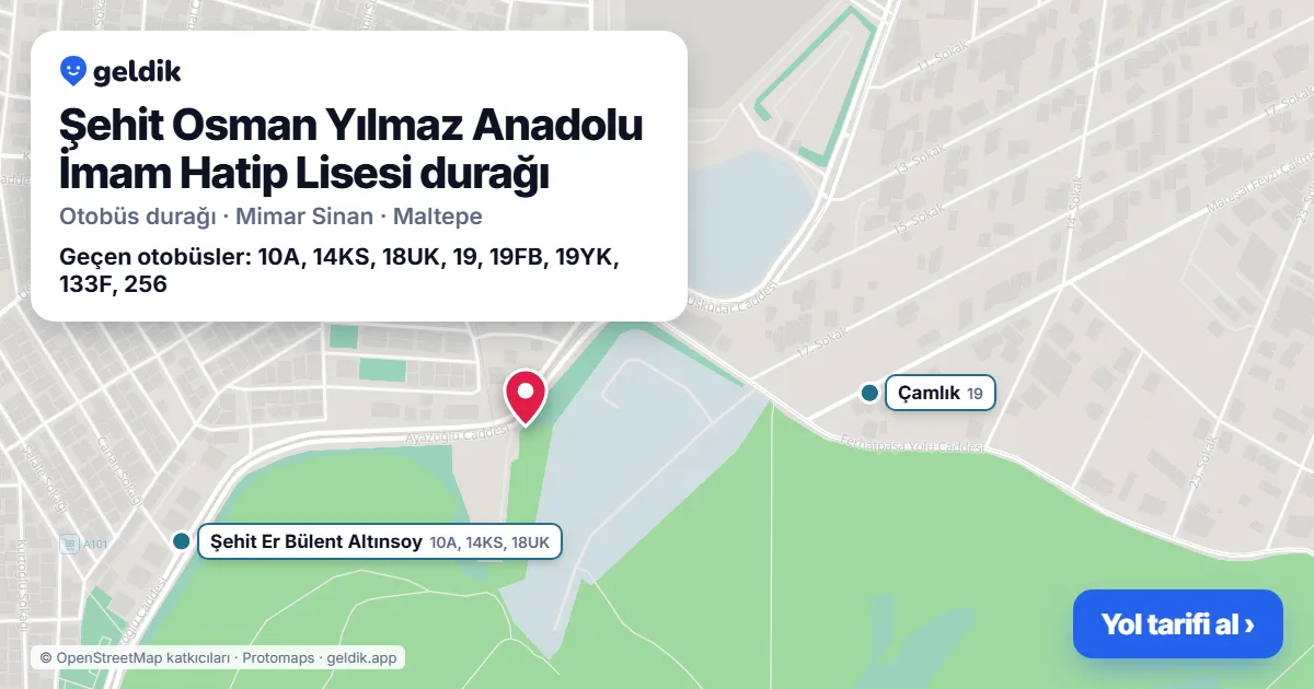 Şehit Osman Yılmaz Anadolu İmam Hatip Lisesi otobüs durağı haritada: konumu ve yakındaki duraklar