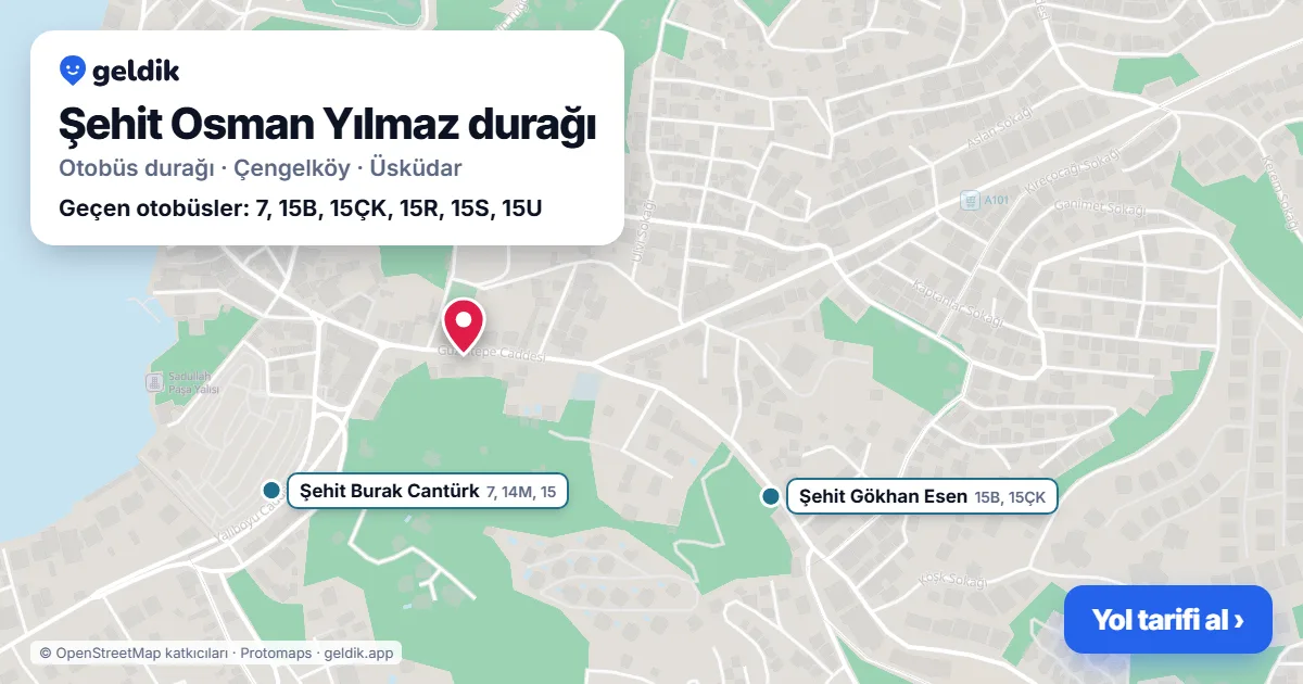 Şehit Osman Yılmaz otobüs durağı haritada: konumu ve yakındaki duraklar