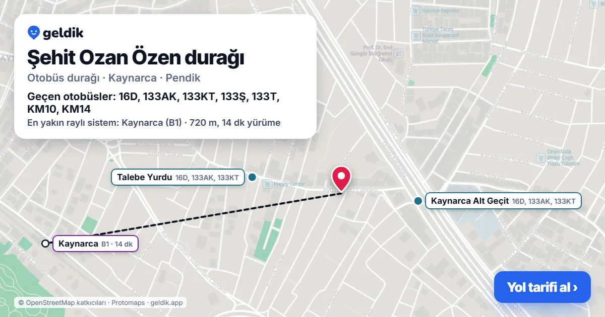 Şehit Ozan Özen otobüs durağı haritada: konumu ve yakındaki duraklar