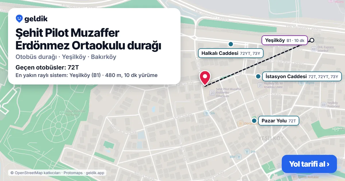 Şehit Pilot Muzaffer Erdönmez Ortaokulu otobüs durağı haritada: konumu ve yakındaki duraklar