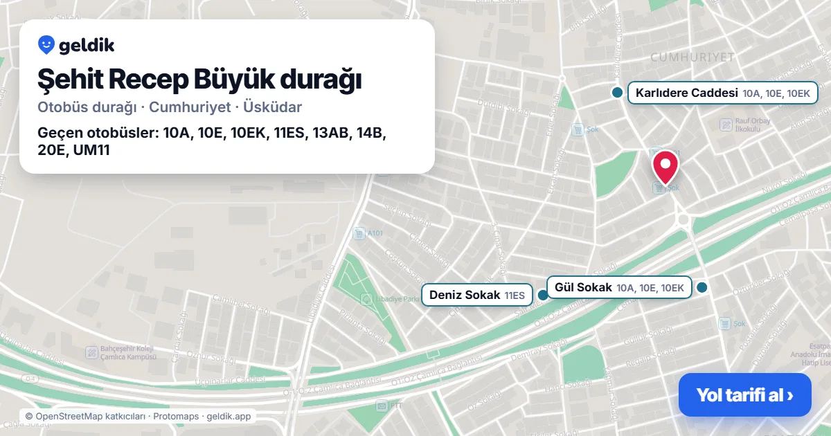 Şehit Recep Büyük otobüs durağı haritada: konumu ve yakındaki duraklar