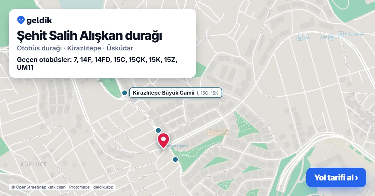 Şehit Salih Alışkan otobüs durağı haritada: konumu ve yakındaki duraklar