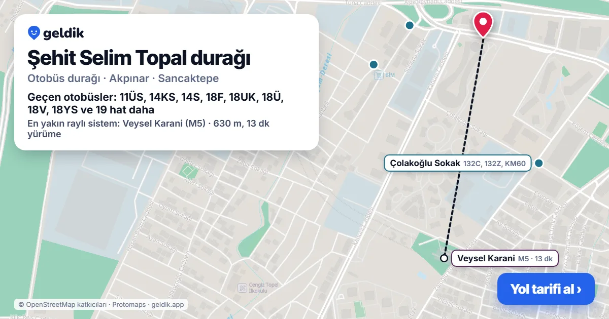 Şehit Selim Topal otobüs durağı haritada: konumu ve yakındaki duraklar