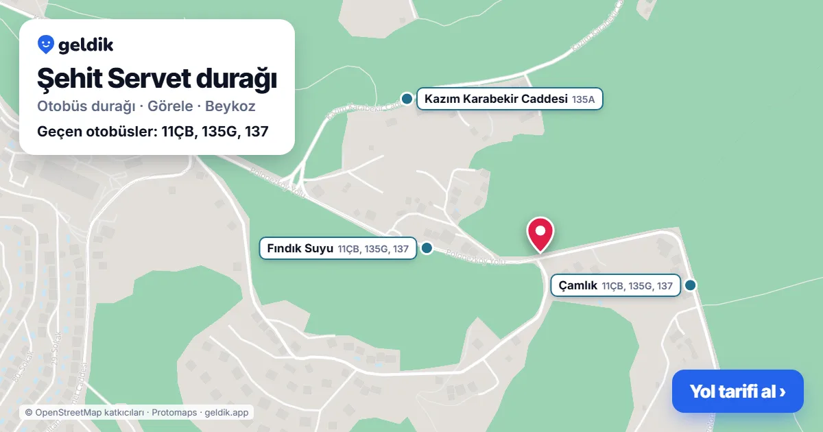 Şehit Servet otobüs durağı haritada: konumu ve yakındaki duraklar