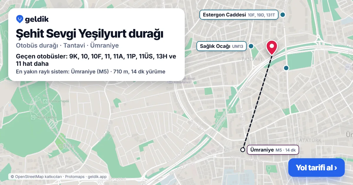 Şehit Sevgi Yeşilyurt otobüs durağı haritada: konumu ve yakındaki duraklar