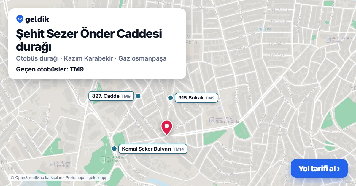 Şehit Sezer Önder Caddesi otobüs durağı haritada: konumu ve yakındaki duraklar