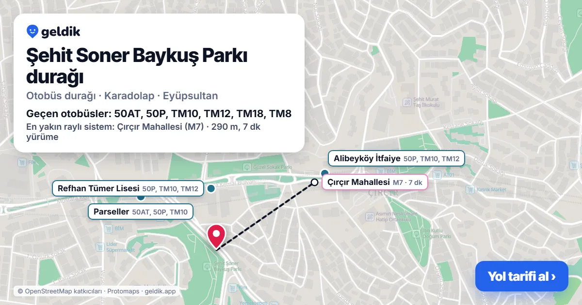 Şehit Soner Baykuş Parkı otobüs durağı haritada: konumu ve yakındaki duraklar