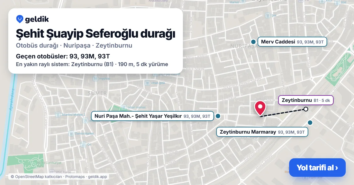 Şehit Şuayip Seferoğlu otobüs durağı haritada: konumu ve yakındaki duraklar