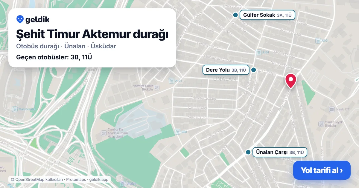 Şehit Timur Aktemur otobüs durağı haritada: konumu ve yakındaki duraklar
