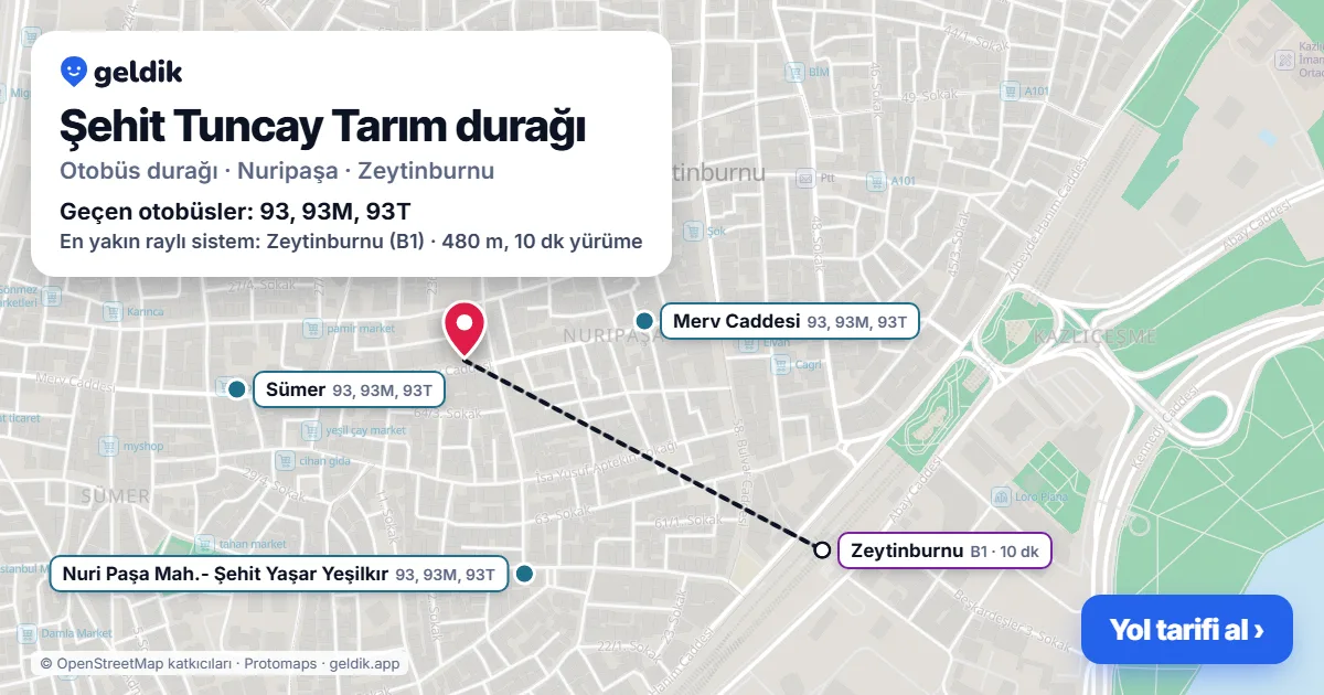 Şehit Tuncay Tarım otobüs durağı haritada: konumu ve yakındaki duraklar