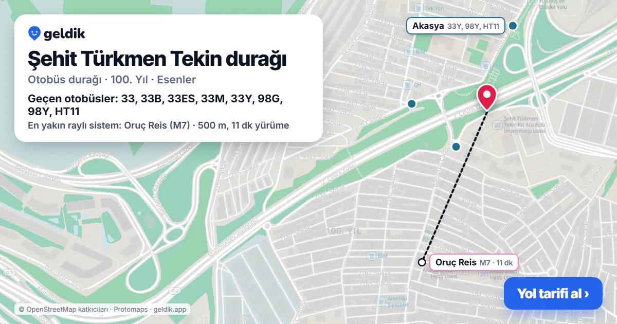 Şehit Türkmen Tekin otobüs durağı haritada: konumu ve yakındaki duraklar
